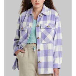 WILD FABLE Lilac Lavender Purple Cream Ivory Plaid Oversized Fit Shacket Jacket